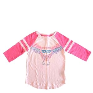 Cat & Jack Girls Pink and White Owl Graphic Raglan Tee Size 6